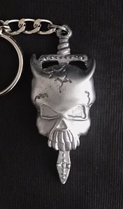 Pewter Skull Devil Satan Sword Dagger Gothic Silver Metal Keychain Z - Picture 1 of 1