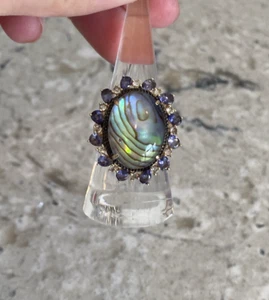 Raritäten Carol Brodie Gold Vermeil 925 Abalone, Tansanit & weißer Zirkon Ring - Bild 1 von 18