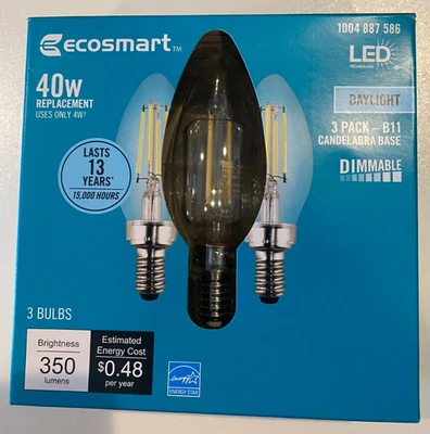 EcoSmart 1004887586 120V 40W B11 Dimmable LED Bulb (Pack of 3) - Image 1 of 4