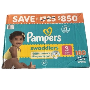 Pampers Swaddlers Unisex Leakproof Diapers, Size 3 (16-28lbs.), 180 Count New - Picture 1 of 2