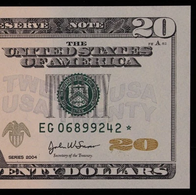 $20 2004 Gem CU Star Federal Reserve Note EG06899242* 640K Run 3, Chicago twenty - Image 1 of 3