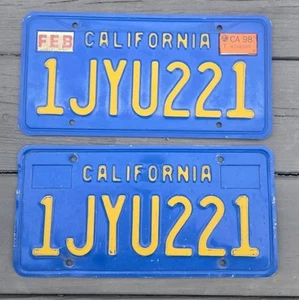 Vintage Original California BLUE  License Plate PAIR 1JYU221 - Picture 1 of 2