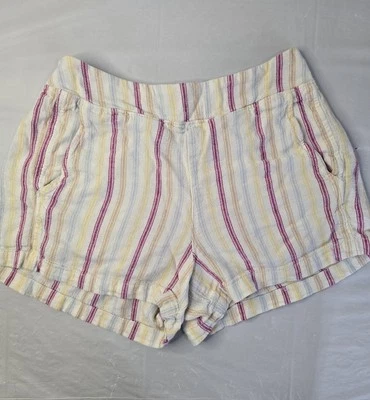 Gap Pull On Shorts Ivory Pink Stripe Linen Blend Pockets Summer Beachy Small - Image 1 of 4
