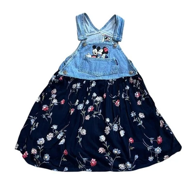 Mickey's Stuff Disney Jerry Leigh Denim Overall Floral Dress Girls M Made in USA - Image 1 of 4