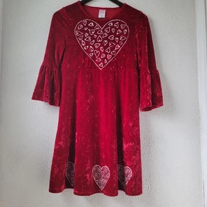 Wonder Nation, Child's Red Velvet Stretch Dress W/ Hearts, Size XL (14-16), EUC - Picture 1 of 10