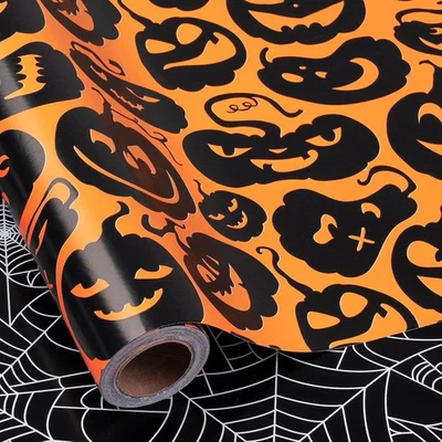 Papel de embrulho reversível RUSPEPA, mini rolo, teia de aranha preta e Ora - Imagem 1 de 4