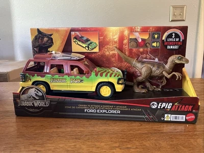 Jurassic Park World Crash 'N Attack Ford Explorer con Velociraptor Epic Attack Foto 1 de 4