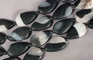 SUPER COOL MATTE BLACK DRUZY QUARTZ AGATE 40X25MM TEARDROP BEADS 15.5" STRAND - Picture 1 of 1