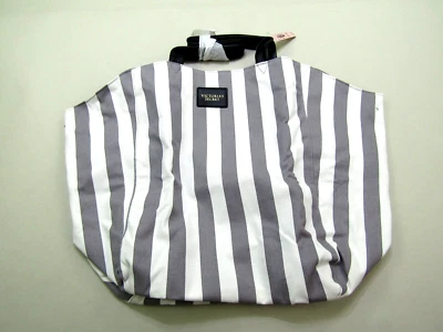 Bolsa tote Victorias Secret de lona listrada soletrada náutica grande aberta nova com etiquetas - Imagem 1 de 4