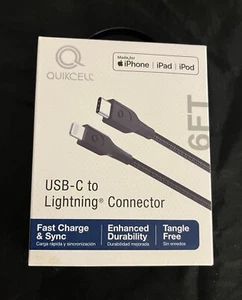NIB QUIKCELL 6ft FAST CHARGE CABLE USB-C TO ⚡️ APPLE BLACK - Picture 1 of 2