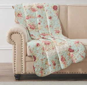 ANTIGUA MANTA ROSA AZUL 50x60 COLCHA: VINTAGE SHABBY COTTAGE ROSA CHIC - Imagen 1 de 4