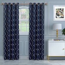 Geometric Trellis Grommet Wrinkle Resistant Blackout Indoor Curtain Panel Set