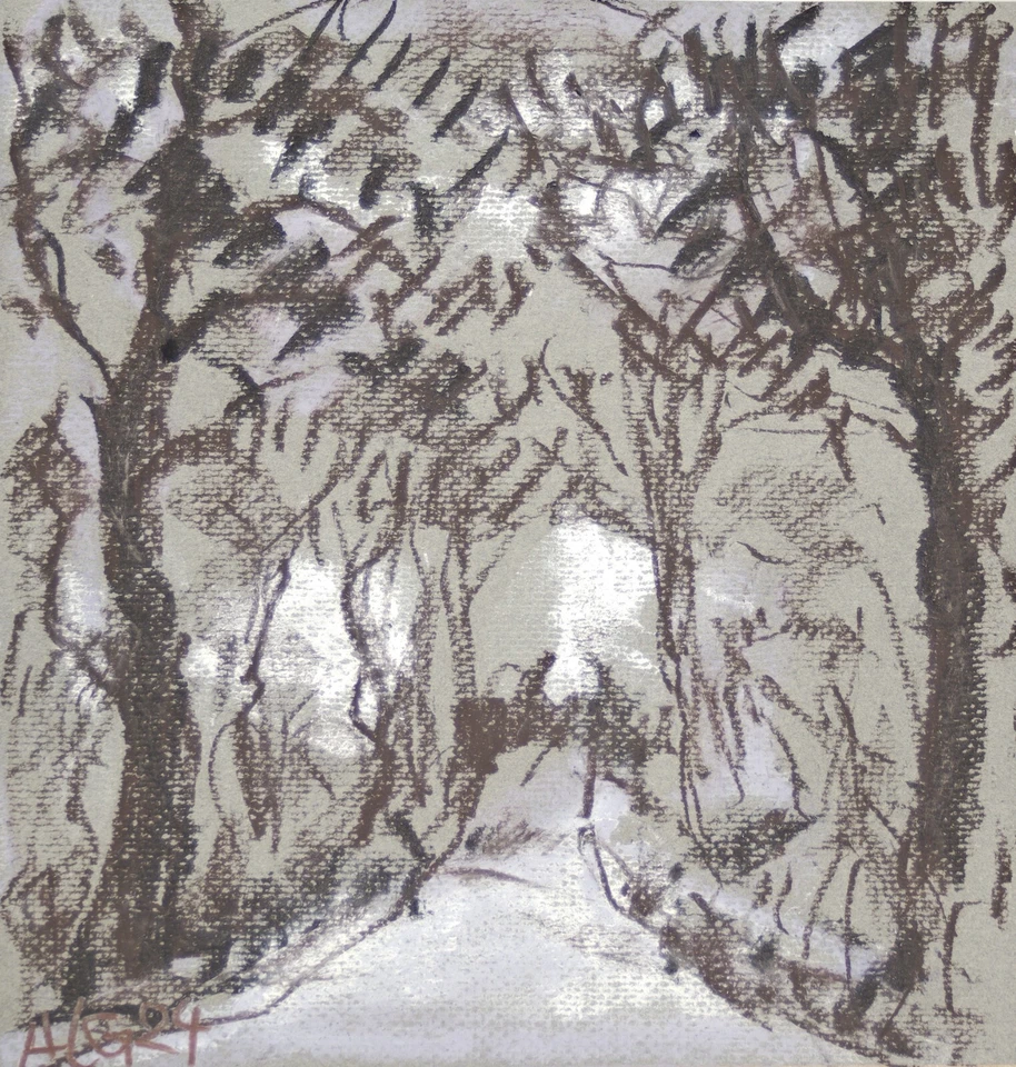 Pintura gráfica carbón tiza dibujo paisaje sign Prof em A Loeschner-Gornau Foto 1 de 1