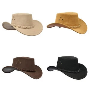 Australian Western Aussie Style Suede Leather Cowboy Bush Hats With Chin Strap - Picture 1 of 34