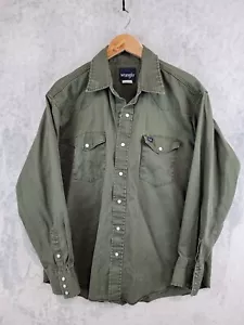 Vintage Wrangler Shirt Men Sz XL Cotton Brush popper Western Pearl Snap Green - Picture 1 of 10