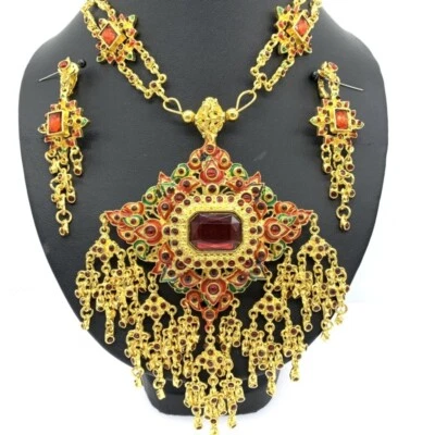 1 MINI Set Thai Jewelry Dance Costume Wedding Traditional Red Diamond Bridmaid - Image 1 of 4