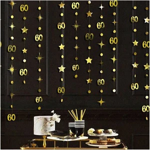 Twinkle Star 60th Birthday Gold Decorations - Metallic Circle Dot Garland Stream - Picture 1 of 7
