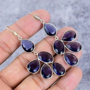Amethyst Gemstone 925 Sterling Silver Jewelry Dangle Earring For Gift - Picture 1 of 4