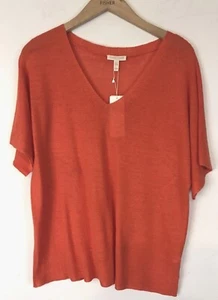 158 $ Eileen Fisher zierliches heißes rotes Bio-Leinen-Top mit V-Ausschnitt für Damen neu mit Etikett - Bild 1 von 4