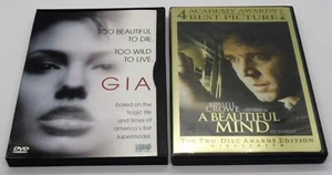 2 DVDs GIA & A BEAUTIFUL MIND Angelina Jolie Russell Crowe Based On A True Story - Picture 1 of 3