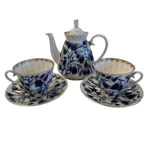 Tetera Imperial Lomonosov Porcelana Azul Cobalto Oro 22K Platillos Campanas Azules - Imagen 1 de 24