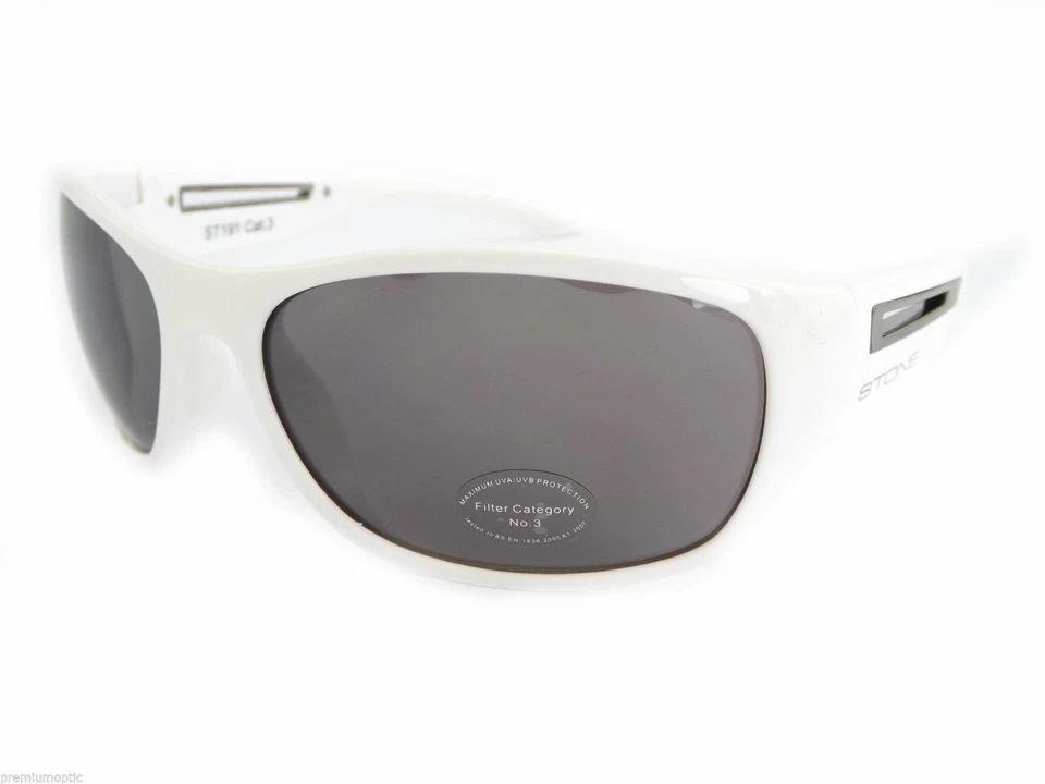 Stone Occhiali da Sole Lucidi Bianco E Gunmetal con Argento Specchio Lenti ST191 - Immagine 1 di 4