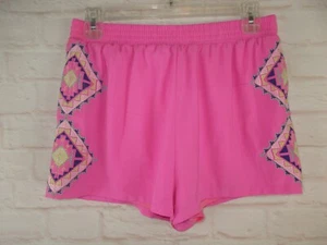 Lulumari women's sz M Pink Embroidered Shorts Fully Lined Elastic Waist NWT $35 - Picture 1 of 7