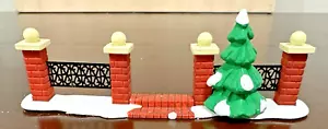 Dept 56 Tree Lined Courtyard Fence Black Iron Brick Snowy Evergreen Trees #52124 - Picture 1 of 7