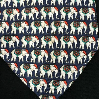 Beaufort Tie Rack 100% Silk Made In Italy Navy With Elephants 59x3.75 - Imagem 1 de 4