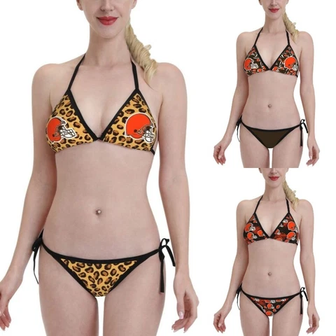 2PCS Cleveland Browns Women's Bikini Lace Up String Bathing Suits Swimsuits Cover