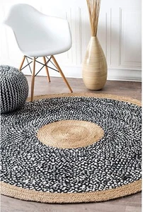 Rug 100% Jute Round Braided Style Farmhouse Area Carpet Modern  Rustic Look Rug - Picture 1 of 7