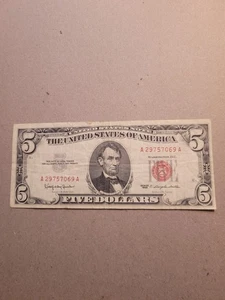 1963 Series Red Seal $5 Note (XF) - Picture 1 of 2