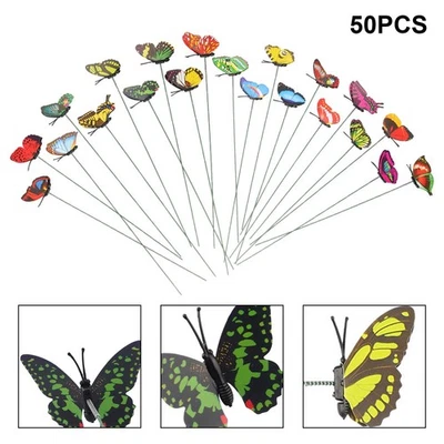 50x estacas de jardim borboletas enfeite de vidro de fada pátio quintal decoração externa - Imagem 1 de 4