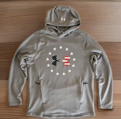 Sudadera Pullover Under Armour Estrellas y Rayas Ajustada Gris Con Capucha Para Hombre Talla L Foto 1 de 4