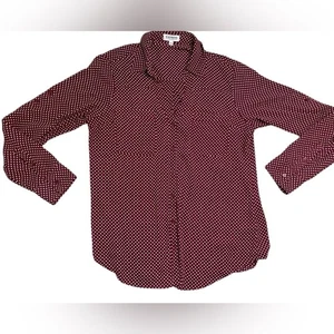 EXPRESS Burgundy & White Polka Dot Adjustable Sleeve Portofino Button Down - Picture 1 of 9