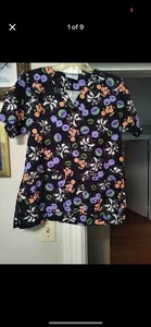 Landau Halloween Trick Or Treat Scrub Top Size Medium - Picture 1 of 9