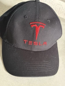 Tesla Motors Red Logo Black Hat Cap Adjustable Embroidered - Picture 1 of 4