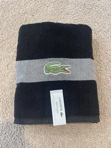 LACOSTE Black/ Gray Bath Towel 30in x 52 in Brand New With Tag - Picture 1 of 5