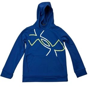 Under Armour Boys Medium M UA Loose Blue Pullover Mega Logo Hoodie NEW NWT - Picture 1 of 23