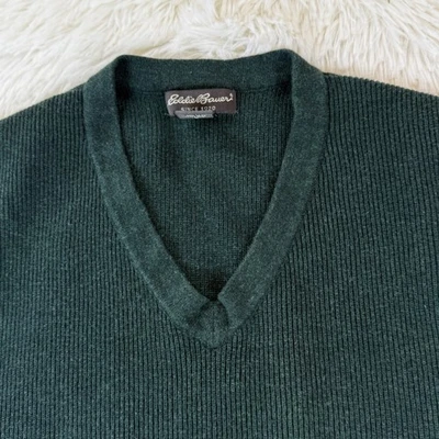 Eddie Bauer Mens Knit Sweater Vest Size Large Dark Green Cotton V-Neck Preppy - Image 1 of 4