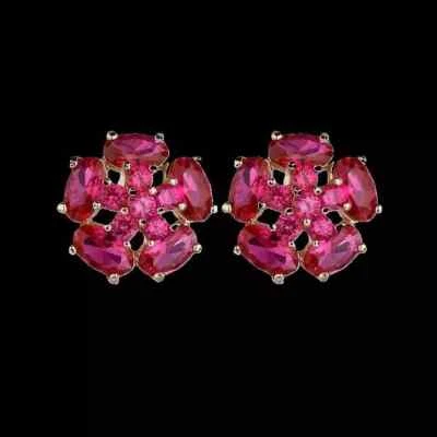 925 Sterling Silver Oval 3x5mm Ruby 1/2''Earrings Gemstone Rose Gold Plated - Image 1 of 2
