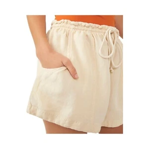 FREE PEOPLE Mirella Shorts Sz XS Cinch Waist Cream Linen Blend Baggy Shorts Cozy - Picture 1 of 6