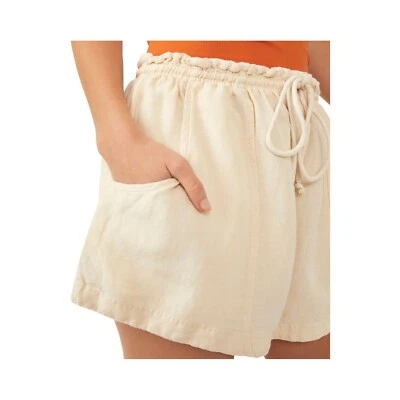 Pantalones Cortos FREE PEOPLE Mirella Talla XS Beige Cintura Ajustada Sueltos Tiro Alto Mezcla de Lino Foto 1 de 4