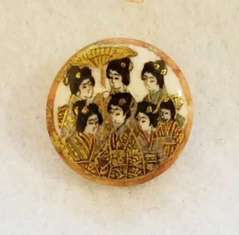 SCARCE SIGNED ANTIQUE HAND PAINTED MEIJI ERA SATSUMA CERAMIC W/7 GIESHAS  11/16" Cover
