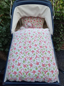 DDR 4-tlg. Kinderwagen Garnitur Kissen Set Bettwäsche Upcycling Vögel Motiv - Bild 1 von 4