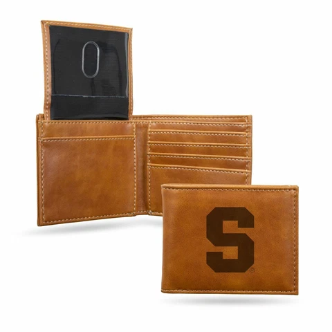 Syracuse Orange Laser Engraved Brown Synthetic Leather Billfold Wallet Cover
