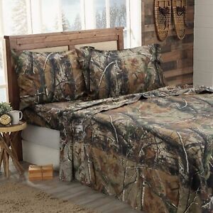 Realtree AP Sheet Set 4 PC Camo Fitted Flat Bed Sheets Full King Queen Twin Size