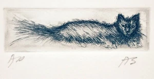 Signed original artist's proof of intaglio etching of Cat by Aubrey Schwartz - Picture 1 of 1