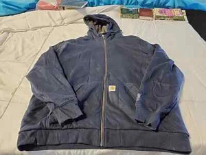 CARHARTT Hoodie Sweatshirt ZIP up HEAVY-WT. SHERPA-LINED Rain Defend sz 2XL NAVY - Picture 1 of 10
