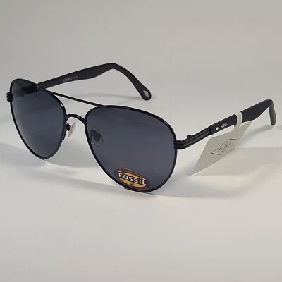 Gafas de sol de aviador Fossil FM146 para hombre marco negro mate lentes grises lisos 58 mm Foto 1 de 4